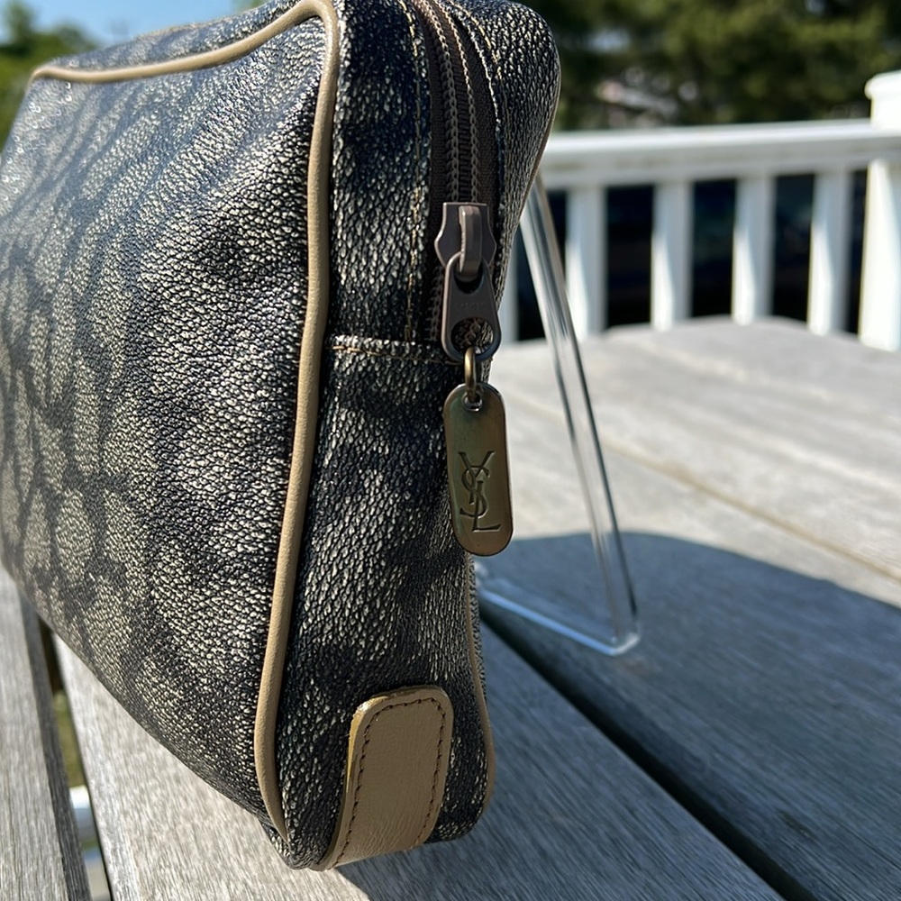 Yves Saint Laurent YSL Black & Gray Giraffe Print Clutch / Makeup Case Vintage - Picture 7 of 14